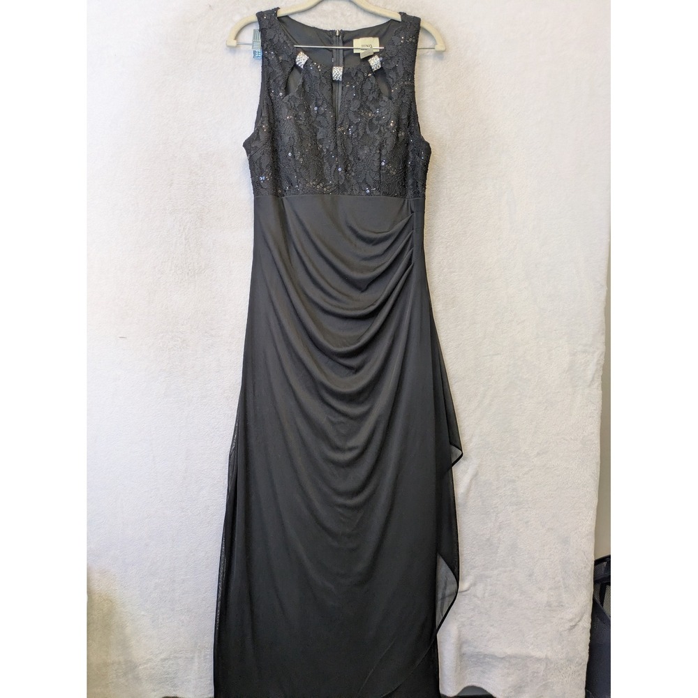 Juno Dress‎ Collection Maxi Dress Women's Large Black Lace Sequin Ruched